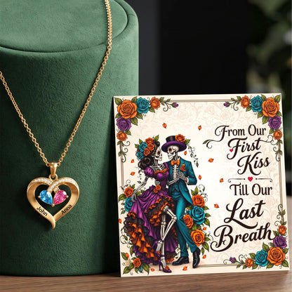 From Our First Kiss Skeleton Birthstone Heart Necklace