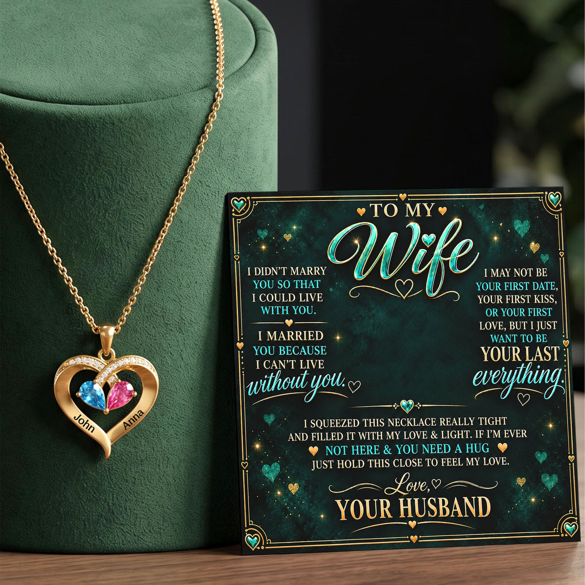 To My Wife Birthstone Heart Necklace