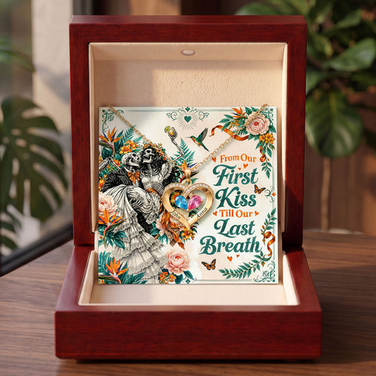 From Our First Kiss Skeleton Birthstone Heart Necklace