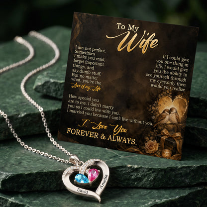 To My Wife - Birthstone Heart Necklace