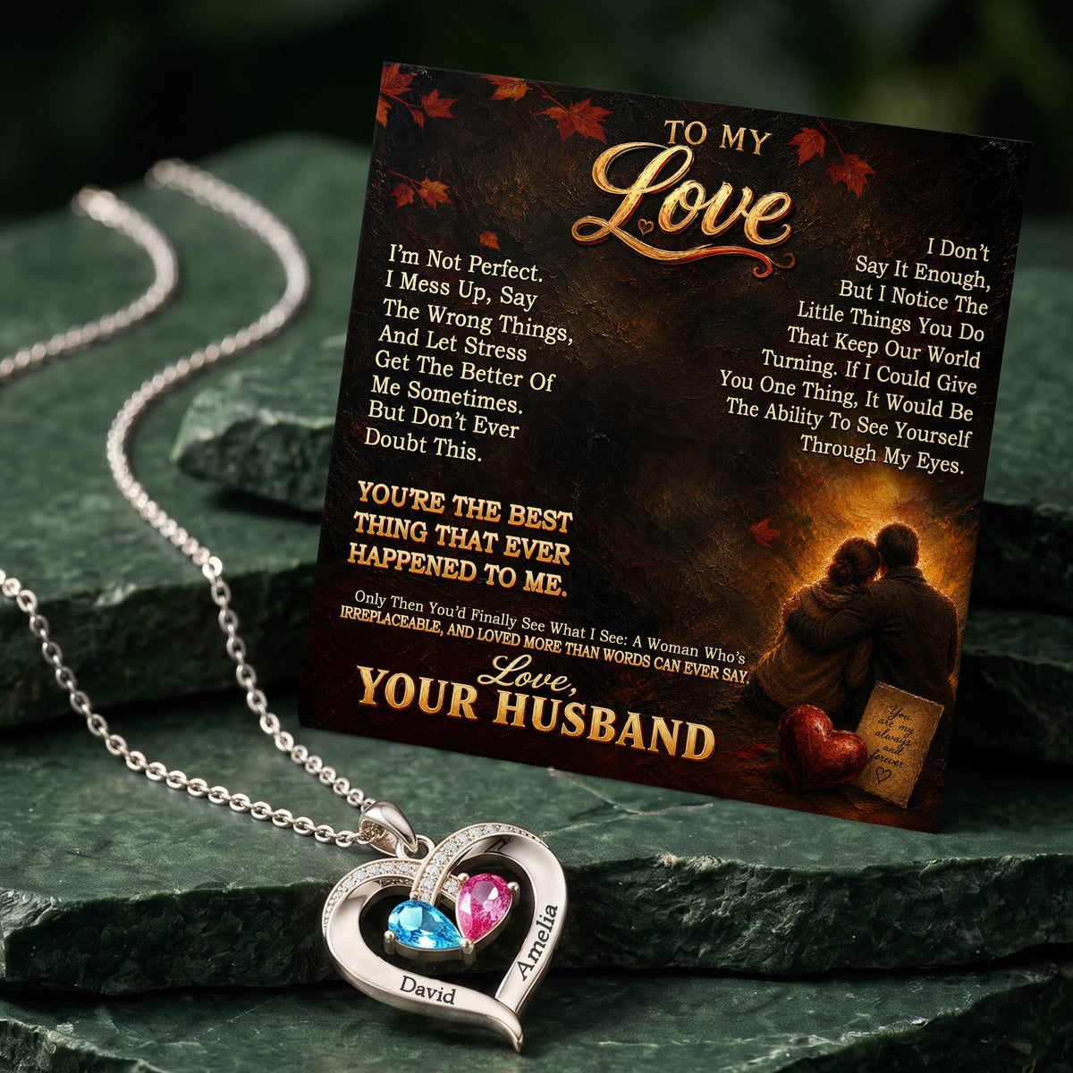 To My Love Birthstone Heart Necklace