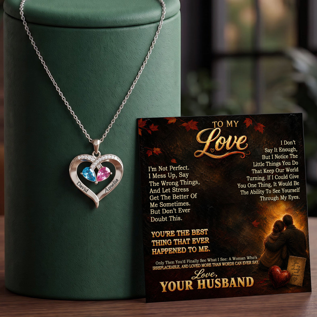 To My Love Birthstone Heart Necklace