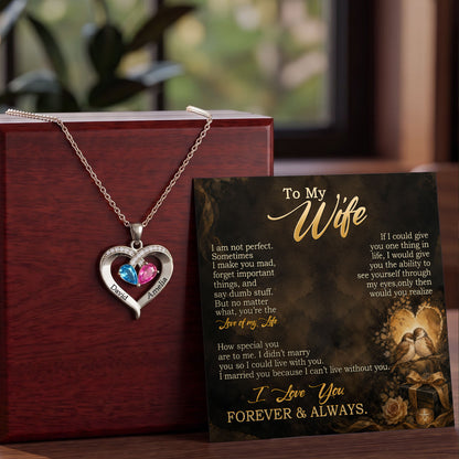 To My Wife - Birthstone Heart Necklace