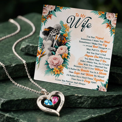 Love You Forever Skeleton Birthstone Heart Necklace