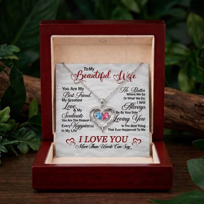 To My Beautiful Wife Birthstone Heart Necklace