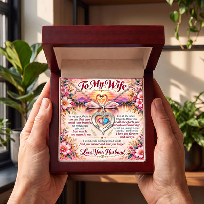 To My Wife Eternal Love Swans Birthstone Heart Necklace