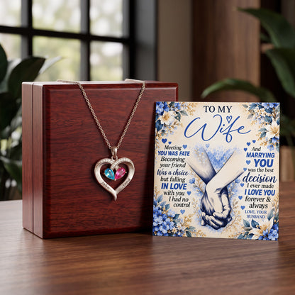 To My Wife Forever Intertwined Birthstone Heart Necklace