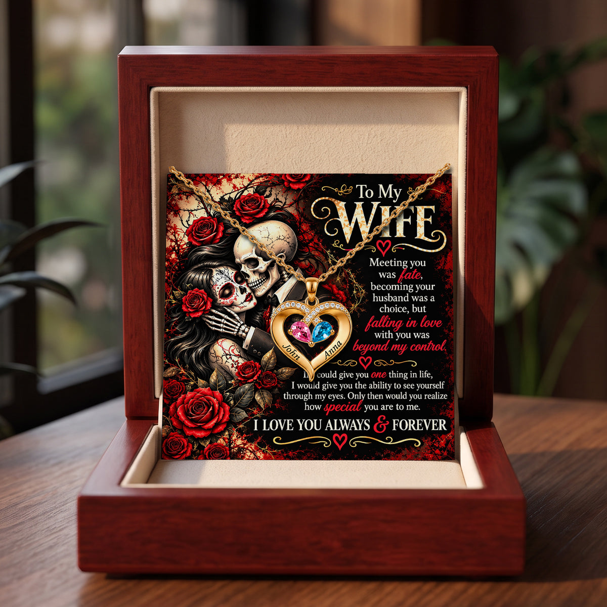 To My Wife Love Beyond Death Birthstone Heart Necklace