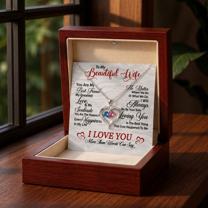To My Beautiful Wife Birthstone Heart Necklace
