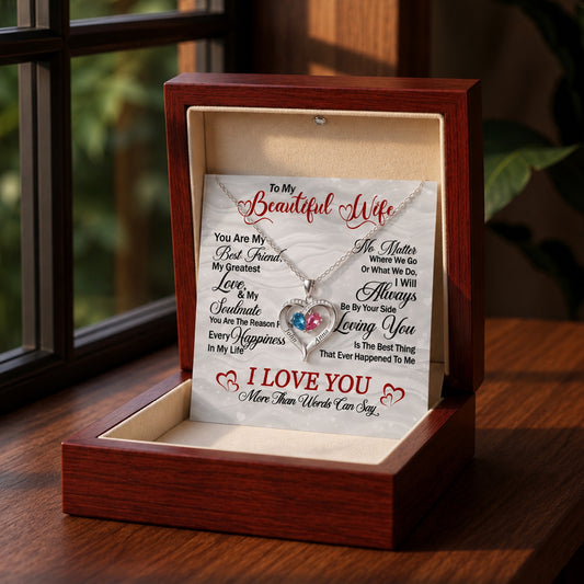 To My Beautiful Wife Birthstone Heart Necklace