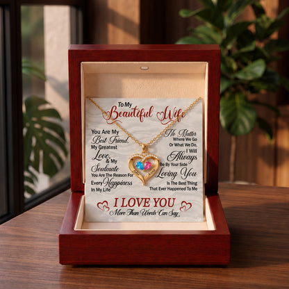 To My Beautiful Wife Birthstone Heart Necklace