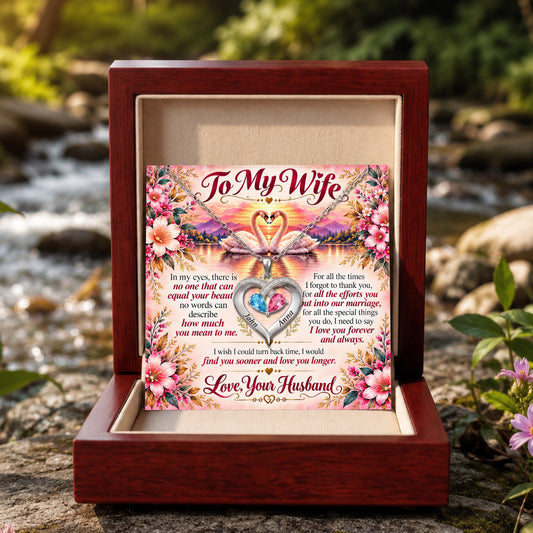 To My Wife Eternal Love Swans Birthstone Heart Necklace