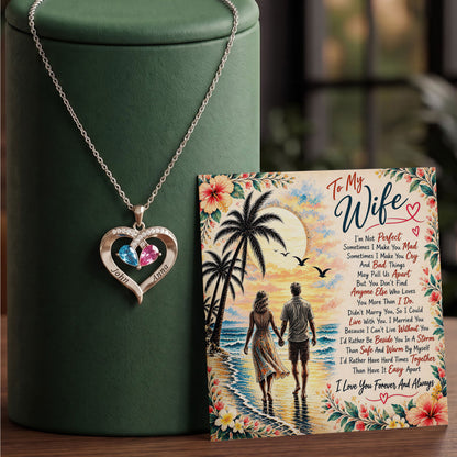 To My Wife Forever & Always Birthstone Heart Necklace