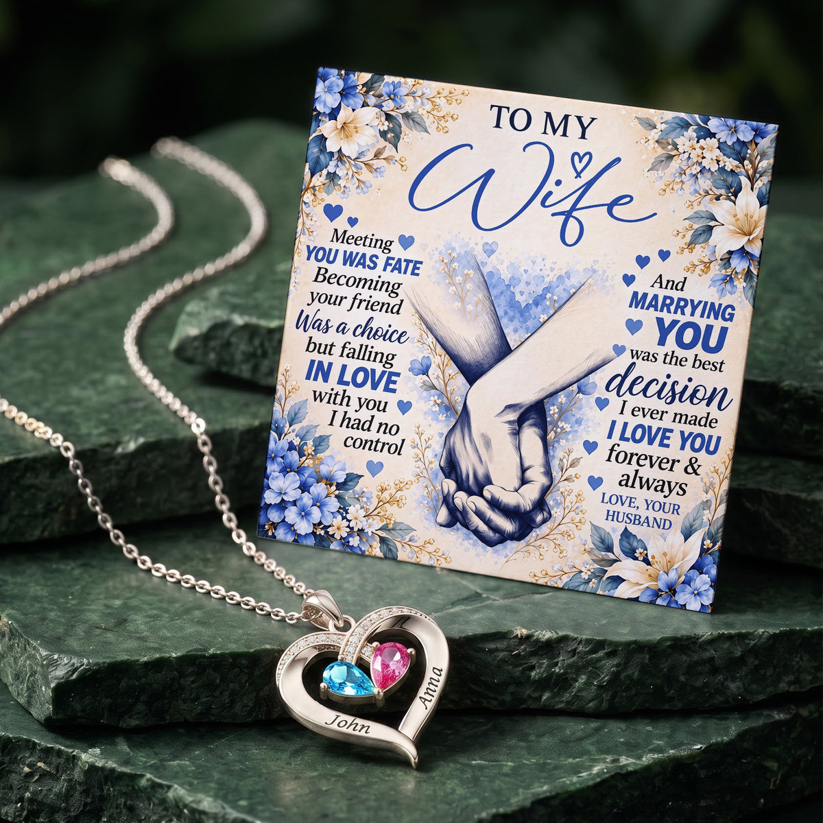 To My Wife Forever Intertwined Birthstone Heart Necklace