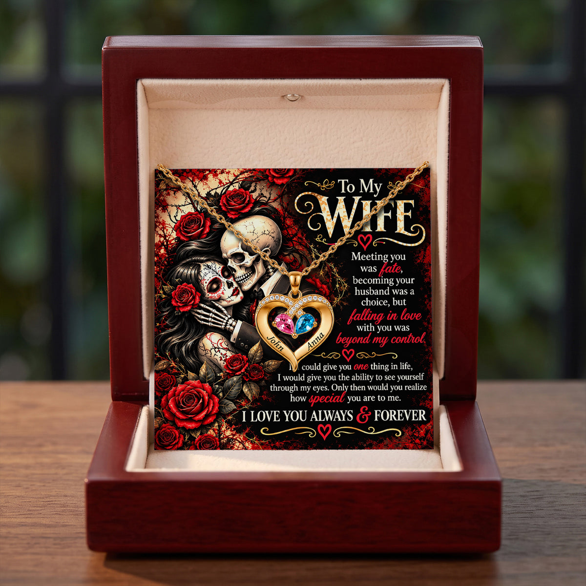 To My Wife Love Beyond Death Birthstone Heart Necklace