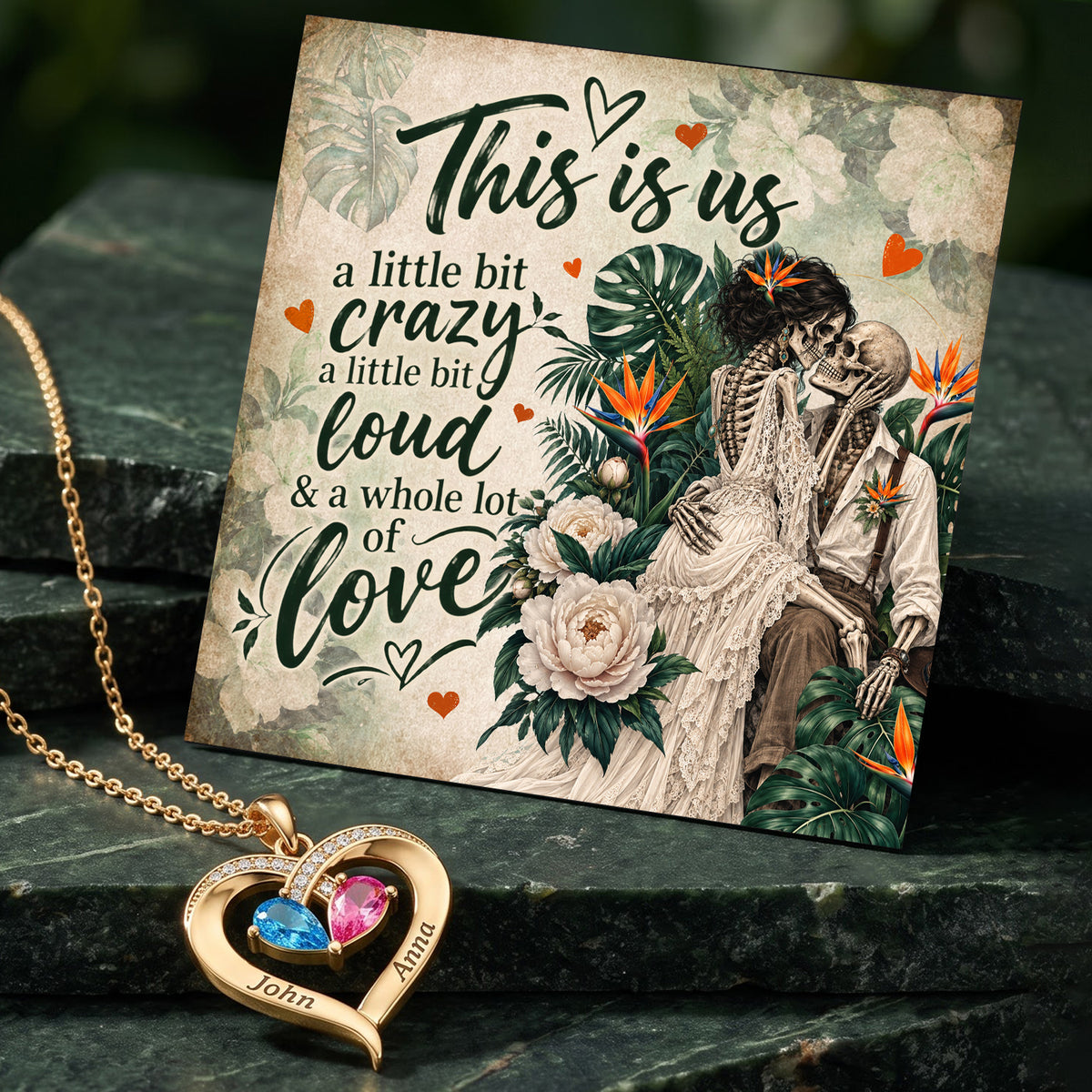 This Is Us Skeleton Birthstone Heart Necklace