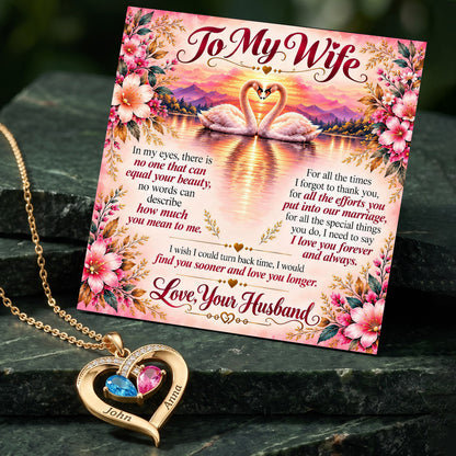 To My Wife Eternal Love Swans Birthstone Heart Necklace
