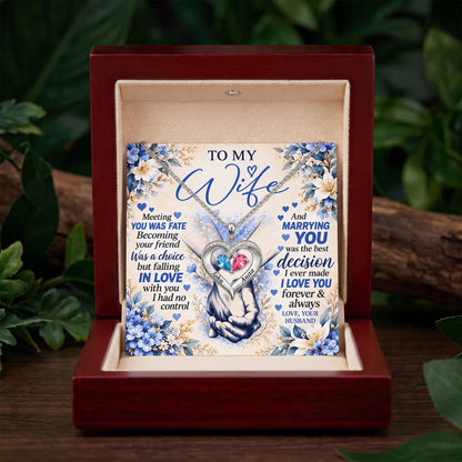 To My Wife Forever Intertwined Birthstone Heart Necklace