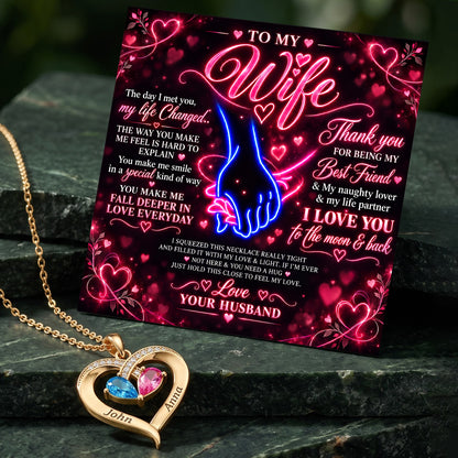 Neon Love To My Wife Birthstone Heart Necklace