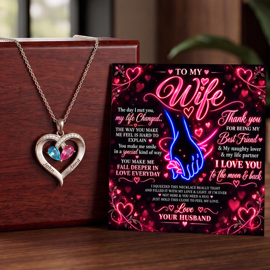 Neon Love To My Wife Birthstone Heart Necklace