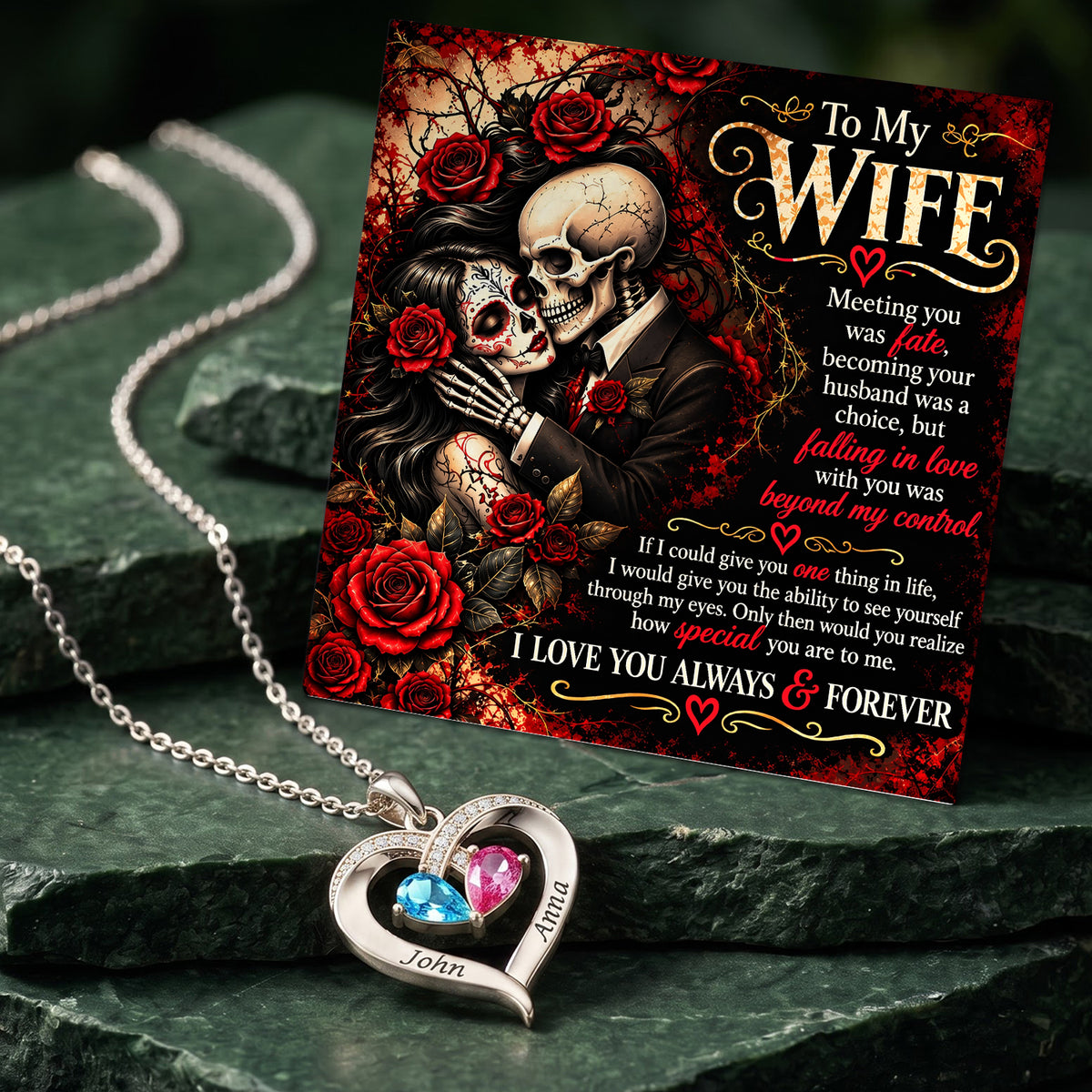 To My Wife Love Beyond Death Birthstone Heart Necklace