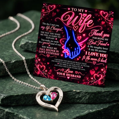 Neon Love To My Wife Birthstone Heart Necklace