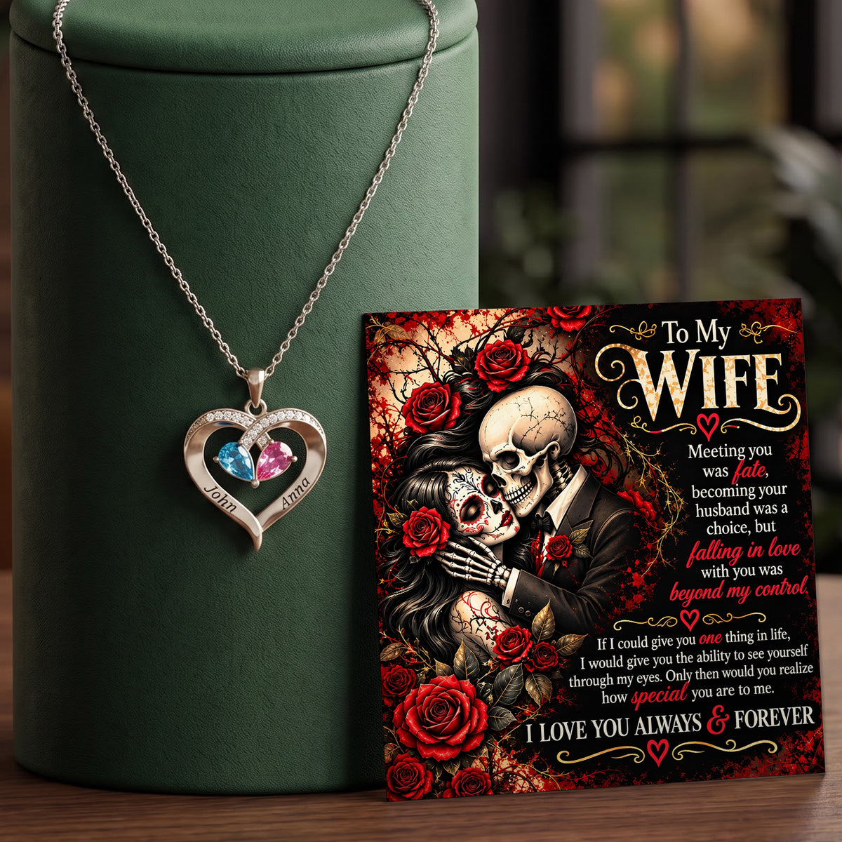 To My Wife Love Beyond Death Birthstone Heart Necklace