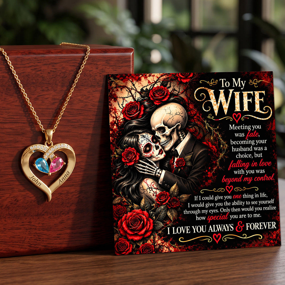 To My Wife Love Beyond Death Birthstone Heart Necklace