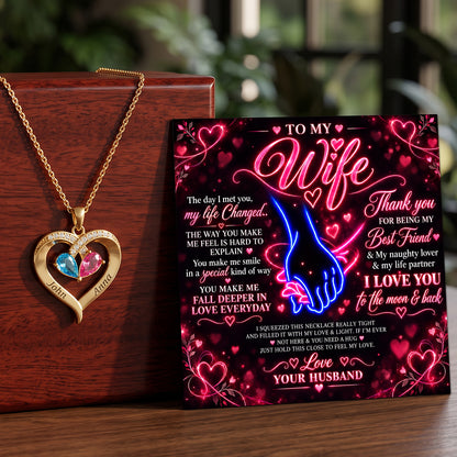Neon Love To My Wife Birthstone Heart Necklace