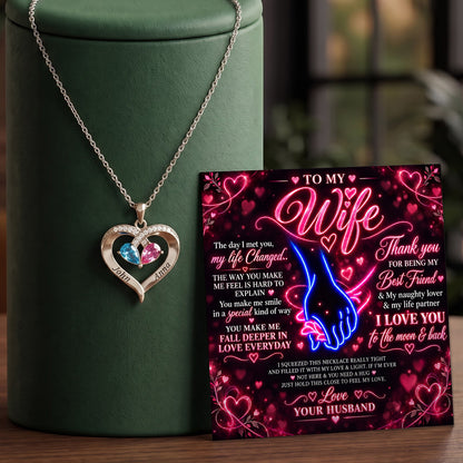 Neon Love To My Wife Birthstone Heart Necklace