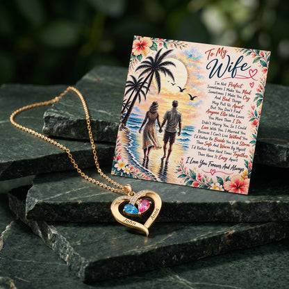 To My Wife Forever & Always Birthstone Heart Necklace