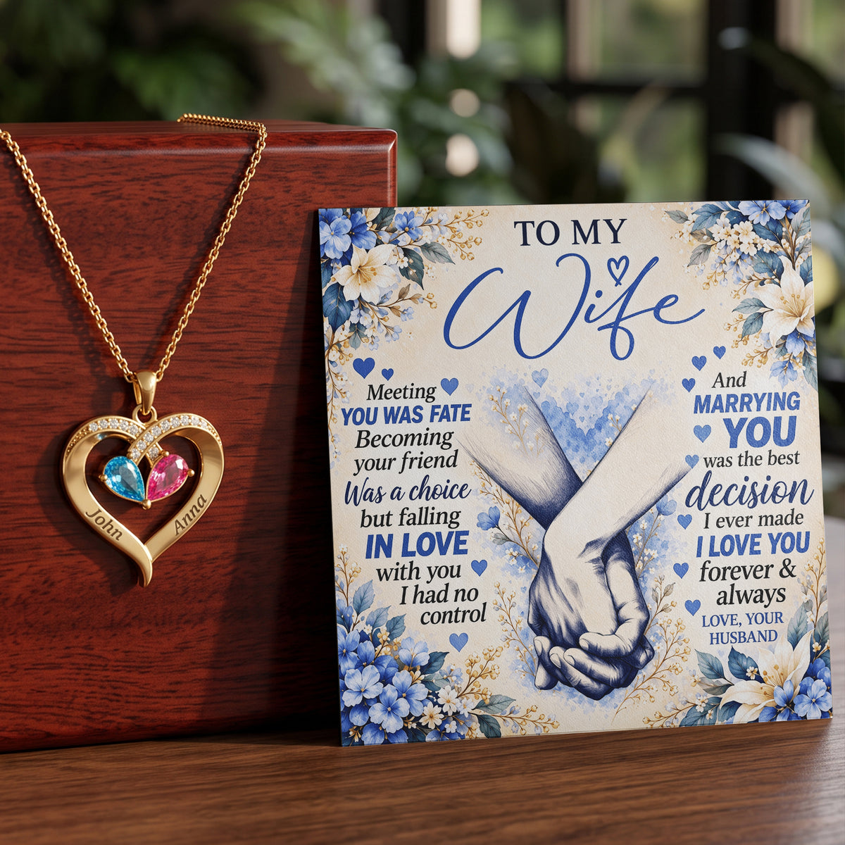 To My Wife Forever Intertwined Birthstone Heart Necklace
