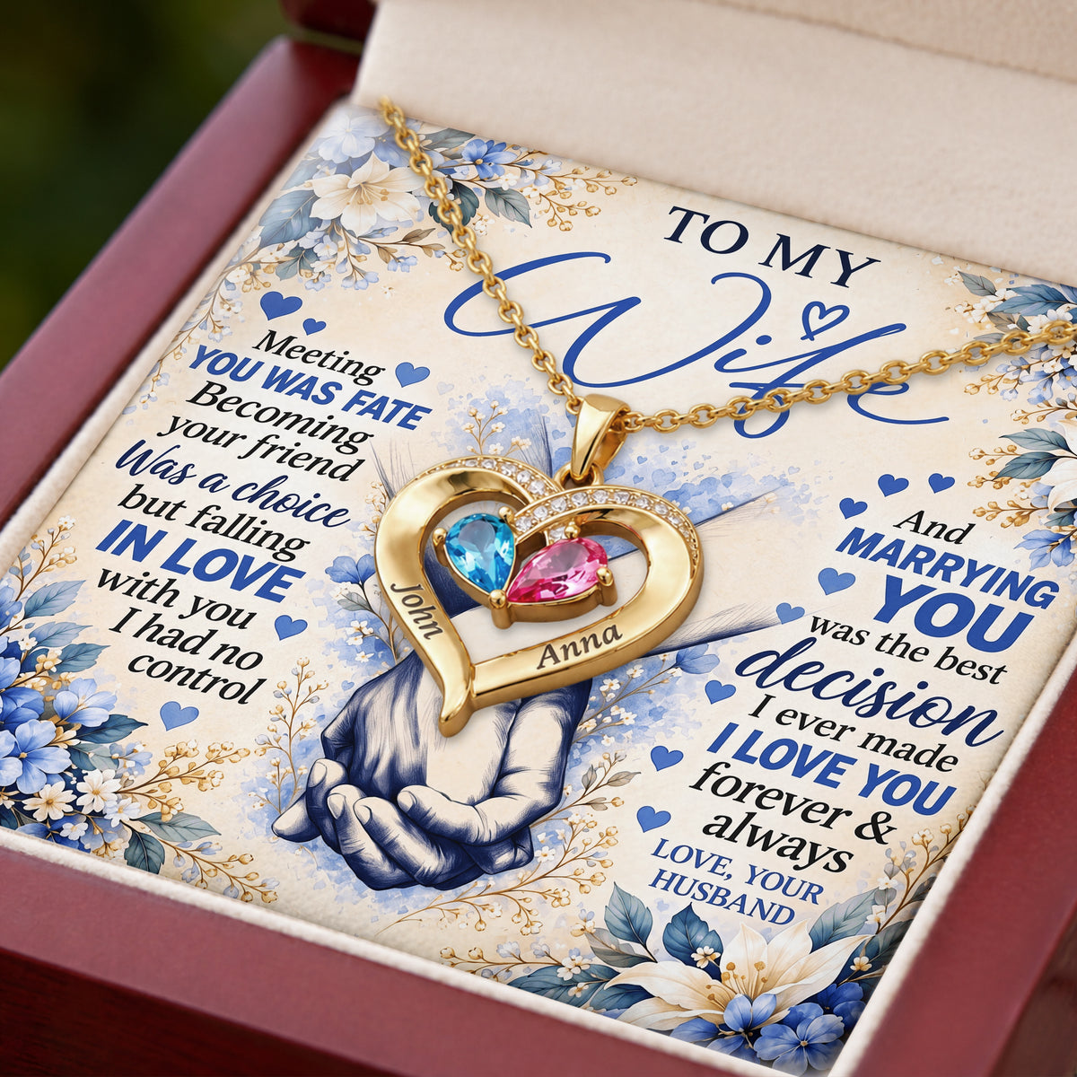 To My Wife Forever Intertwined Birthstone Heart Necklace