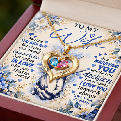 To My Wife Forever Intertwined Birthstone Heart Necklace
