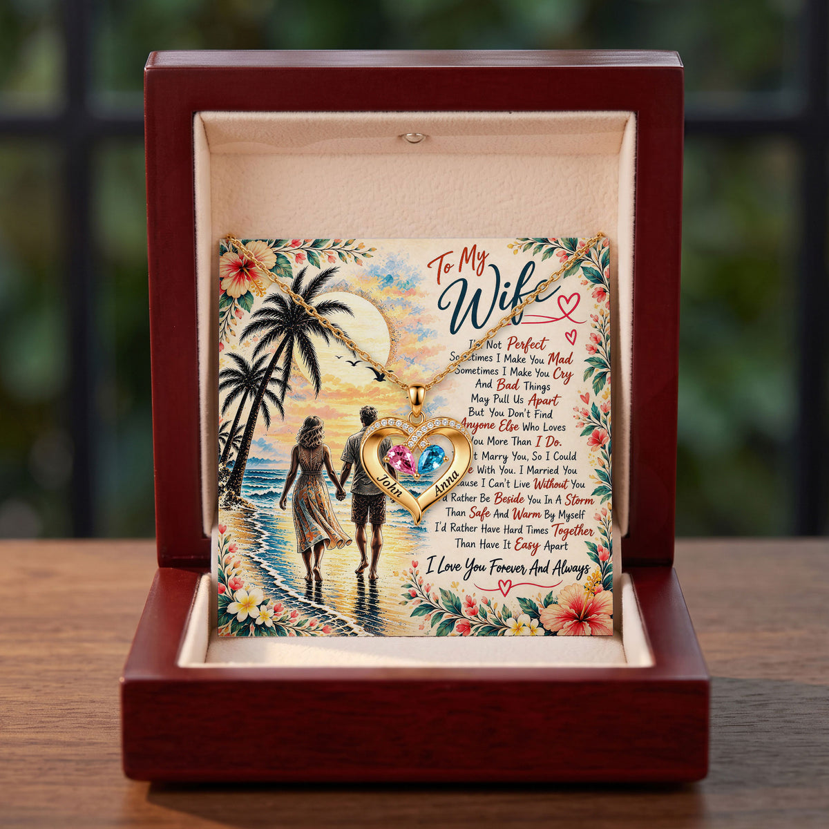To My Wife Forever & Always Birthstone Heart Necklace