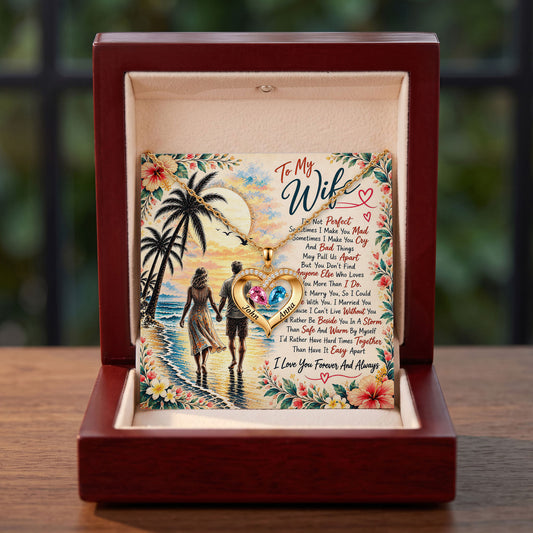 To My Wife Forever & Always Birthstone Heart Necklace