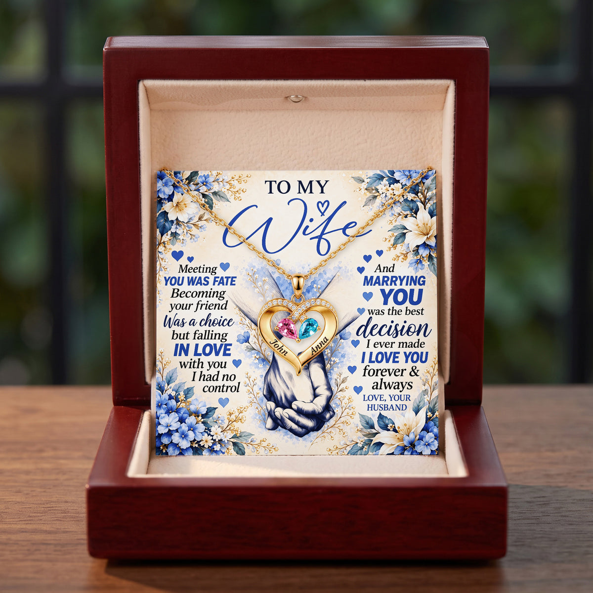 To My Wife Forever Intertwined Birthstone Heart Necklace