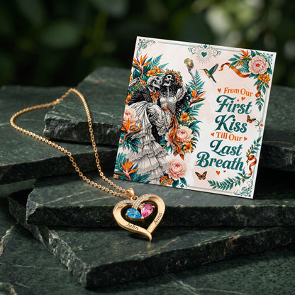 From Our First Kiss Skeleton Birthstone Heart Necklace