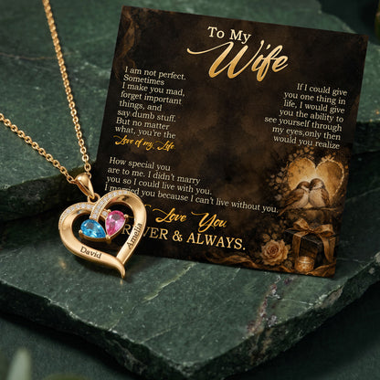 To My Wife - Birthstone Heart Necklace