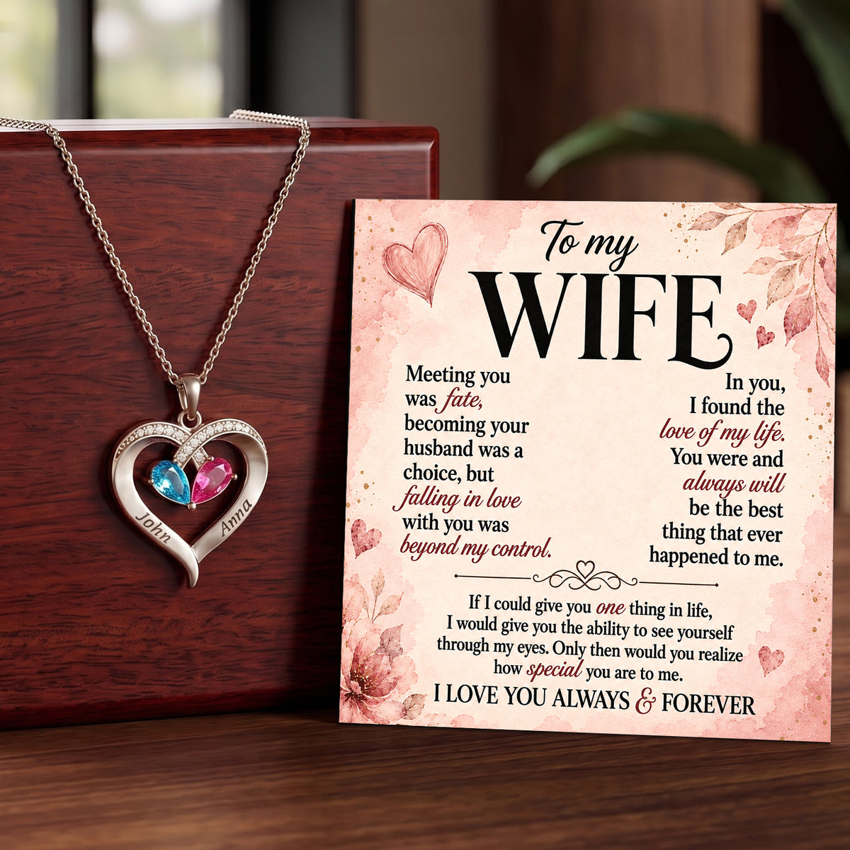 I Love You Always & Forever Birthstone Heart Necklace