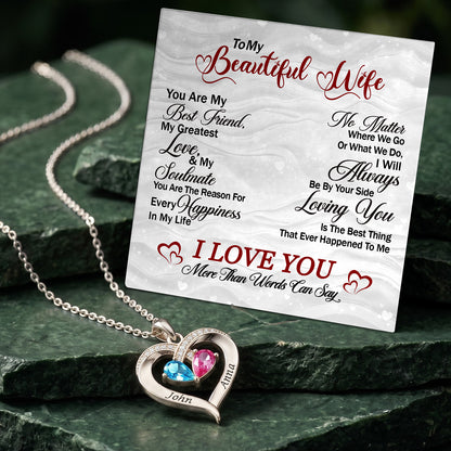 To My Beautiful Wife Birthstone Heart Necklace