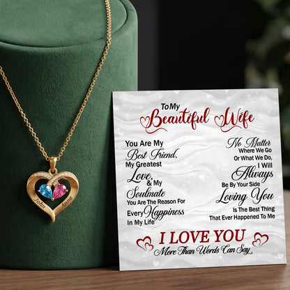 To My Beautiful Wife Birthstone Heart Necklace
