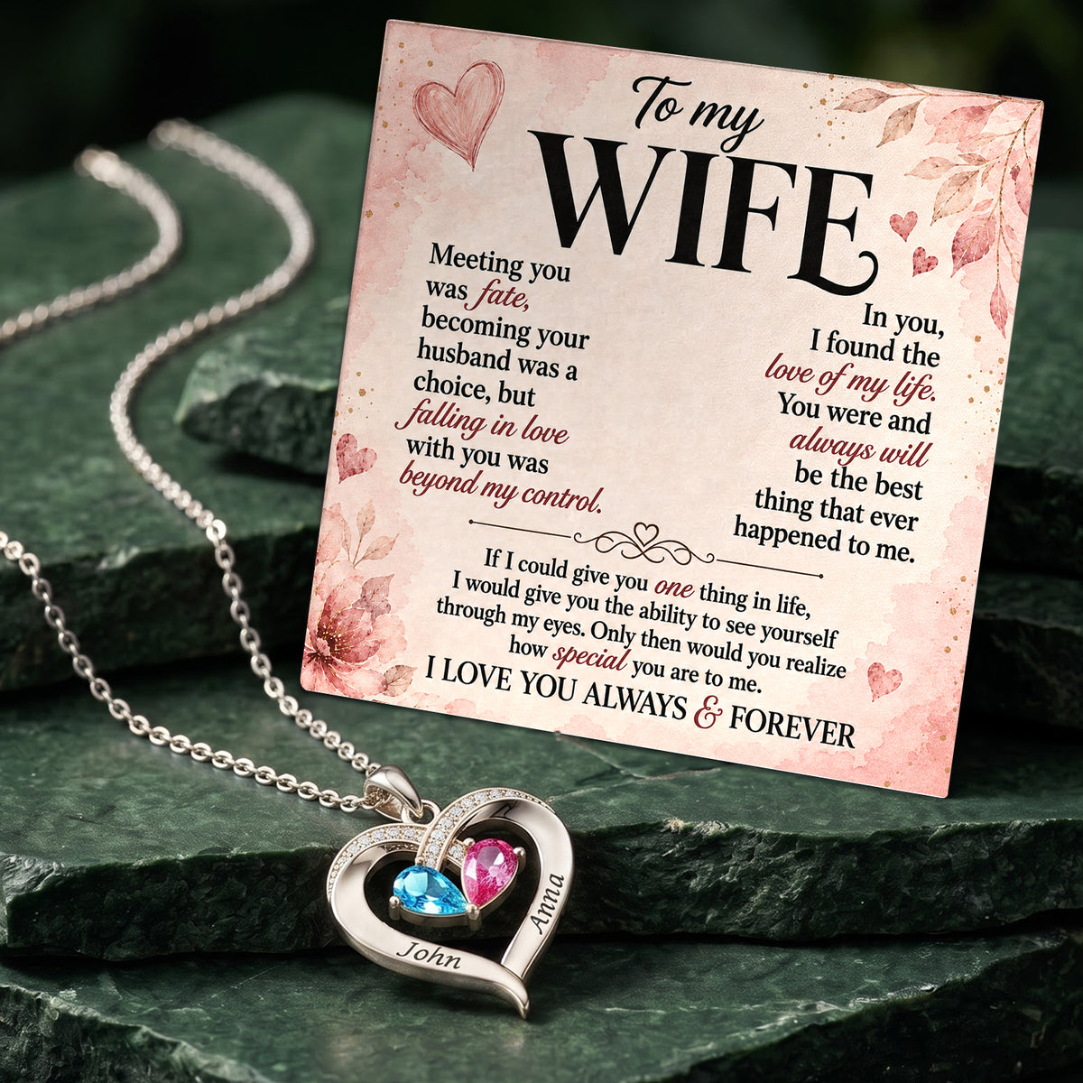 I Love You Always & Forever Birthstone Heart Necklace