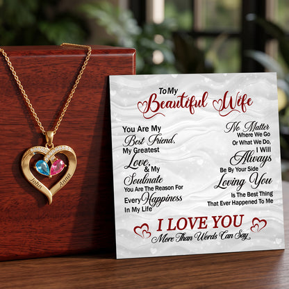 To My Beautiful Wife Birthstone Heart Necklace