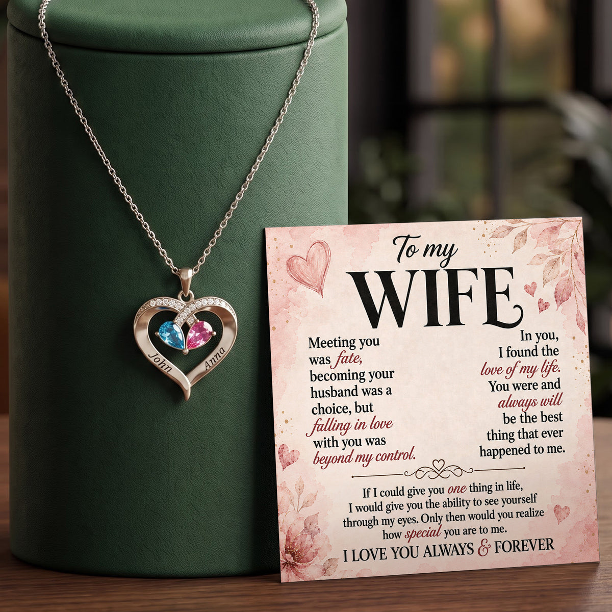 I Love You Always & Forever Birthstone Heart Necklace